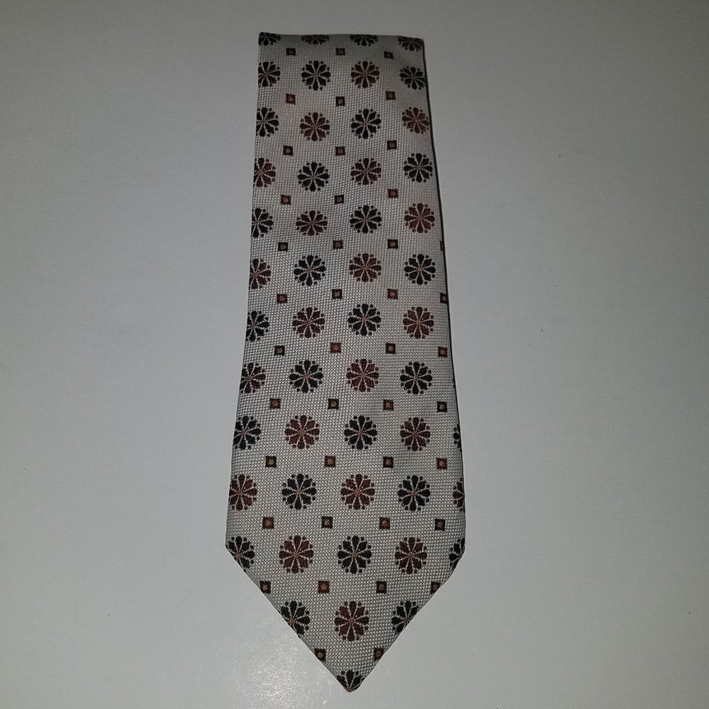 VTG Sears Men's Store Neck Tie 54.5" Beige Brown Orange Flowers 4" Wide